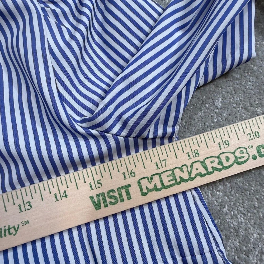 Tuckernuck‎ Easton Smocked Ruffle Top Blue White Striped Puff XS Preppy Coastal